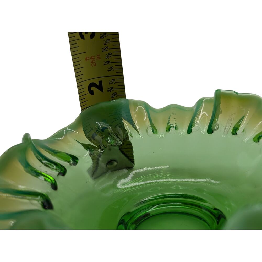 Vintage Green Opalescent Ruffled Edge Fenton Art Glass Bowl -- Read Description - Picture 14 of 16